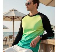 Shein Camiseta de manga larga con cuello redondo y efecto degradado para hombre, ideal para vacaciones en la playa