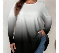 Shein Camiseta de manga larga con cuello redondo y efecto degradado para mujer talla grande, otoño/invierno