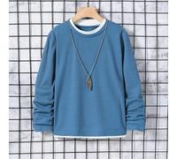 Shein Camiseta de manga larga con cuello y puños a dos colores para niño preadolescente, apropiada para primavera y otoño