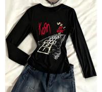 Shein Camiseta de manga larga de ajuste holgado con gráfico de la banda de rock de los 90 DEAR MOLLY Women's Korn Follow The Leader - Estilo de ropa urbana