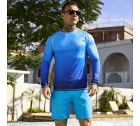 Shein Camiseta de manga larga estilo hawaiano para hombre con estampado de letras y efecto degradado