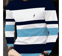 Shein Camiseta de manga larga para hombre - Camisa a rayas, ajuste regular, parte superior transpirable para uso casual en primavera y verano - Artículo ese