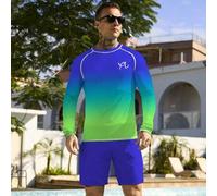 Shein Camiseta de manga larga tipo surf para hombre con cuello redondo, manga raglán y efecto degradado, cómoda y transpirable