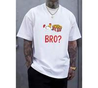 Shein Camiseta de moda para hombres - Camiseta gráfica con chiste gracioso de nuggets de pollo con el texto "¿Eres tu propio hermano?" - Manga corta casual,