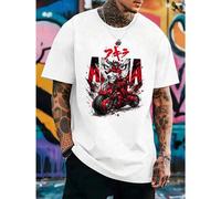 Shein Camiseta de motociclista con gráfico de anime Akira, cuello redondo, corte hoL Gado, informal, estampado llamativo