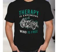 Shein Camiseta de motociclista Wind Therapy, cuello redondo para hombre, 220 g/m², verano, puro algodón, manga corta (1 pieza)