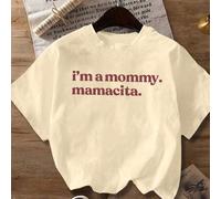 Shein Camiseta de mujer casual con estampado "Soy mamá. Mamacita" en burdeos - Estilo relajado y elegante de mamá/Cuello redondo de manga corta, adecuada pa