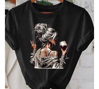Shein Camiseta de mujer con el eslogan inspirador y positivo "Solo respira", una divertida camiseta para amantes del vino adecuada para todas las estaciones