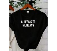 Shein Camiseta de mujer con estampado "Alérgica a los lunes", camiseta unisex con frases, camiseta para mamá, camiseta de lunes, camiseta de lunes, camise