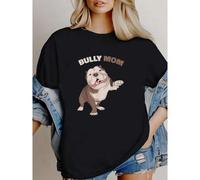 Shein Camiseta de mujer con estampado de American Bully Mom, Mamá de perro divertida, Camiseta unisex
