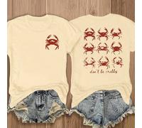 Shein Camiseta de mujer con estampado de cangrejo de doble cara, diseño con tema vibrante del océano con el texto "Me convertiré en un cangrejo", de cuello