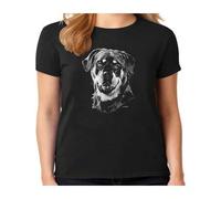 Shein Camiseta de mujer con estampado de cara de Rottweiler, raza de perro, regalo, parte superior de camiseta, moda callejera, camisetas gráficas divertid