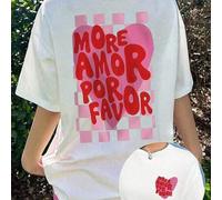 Shein Camiseta de mujer con estampado de corazón "More Amor Por Favor" para primavera/verano, tops de verano, serie K-Pop Warrior, tops de algodón puro, rop