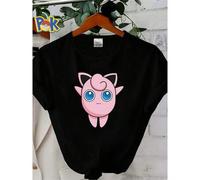 Shein Camiseta de mujer con estampado de dibujos animados de Pokémon, juguete de peluche rosa, ropa de diseñador transpirable, de moda, con gráficos esti