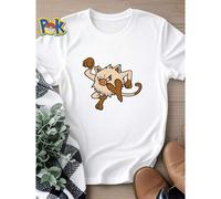 Shein Camiseta de mujer con estampado de dibujos animados lindos, diseño de Growlithe en beige y marrón, camiseta de verano versátil y elástica para muj