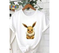 Shein Camiseta de mujer con estampado de Eevee lindo, juguete de peluche amarillo, cómoda, casual, elástica, gráfica, ropa urbana, suave, versátil, moda fem