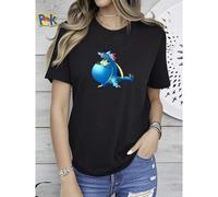 Shein Camiseta de mujer con estampado de Garchomp de Pokémon, juguete de peluche, ropa de diseñador casual y versátil, ligeramente femenina, de moda, suave,
