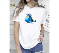 Shein Camiseta de mujer con estampado de Garchomp de Pokémon, juguete de peluche, ropa de diseñador casual y versátil, ligeramente femenina, de moda, suave,