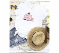 Shein Camiseta de mujer con estampado de juguete de peluche de dibujos animados rosa lindo. Camiseta de verano transpirable y con estilo para mujer. Camiset