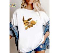 Shein Camiseta de mujer con estampado de juguete de peluche lindo Eevee de Pokémon Amarillo con orejas grandes, ropa casual femenina gráfica, ropa de calle