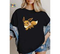 Shein Camiseta de mujer con estampado de juguete de peluche lindo Eevee de Pokémon amarillo con orejas grandes, ropa casual femenina, gráfica, ropa de calle