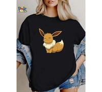Shein Camiseta de mujer con estampado de juguete de peluche marrón lindo con patrón de dibujos animados de Eevee, para mujer y unisex, ligeramente gráfica,