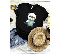 Shein Camiseta de mujer con estampado de lindo peluche de nutria de dibujos animados con diseño de ropa verde, camiseta gráfica de verano de mujer con estil