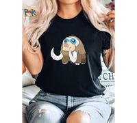 Shein Camiseta de mujer con estampado de mamut lanudo de dibujos animados, de color marrón, de peluche, transpirable, de estilo casual y ligeramente de mod