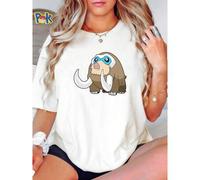 Shein Camiseta de mujer con estampado de mamut lanudo de dibujos animados, de color marrón, de peluche, transpirable, de estilo casual y ligeramente de moda
