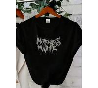 Shein Camiseta de mujer con estampado de Motionless In White Graveyard Shift, camiseta ajustada para hombre, talla extra grande, color negro