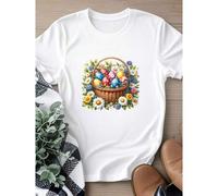 Shein Camiseta de mujer con estampado de Pascua, cesta de huevos de Pascua, búsqueda de huevos, margarita de primavera, camiseta unisex premium, talla 2x,