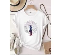 Shein Camiseta de mujer con estampado de pavo real, mandala de pavo real, zentangle de pavo real, diseño lindo de pavo real en una camiseta premium unisex,