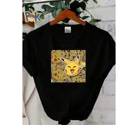 Shein Camiseta de mujer con estampado de pegatinas de Pokémon Slime Rancher, cuello redondo, manga corta, ropa de diseñador, ropa de calle suave, casual, li