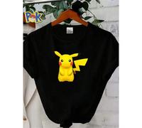 Shein Camiseta de mujer con estampado de Pikachu amarillo de dibujos animados, juguete de peluche versátil y casual, ropa de diseñador elegante y cómoda par