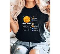 Shein Camiseta de mujer con estampado de planetas enanos del sistema solar, camiseta para niños sobre el espacio, el universo y la astronomía para amantes d