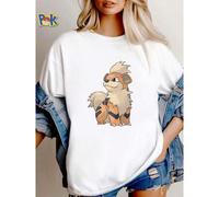 Shein Camiseta de mujer con estampado de Pokémon Growlithe - ¡Perfecta para fans del Pokémon tipo fuego! Ropa casual unisex de diseñador, camiseta suave