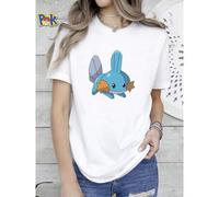 Shein Camiseta de mujer con estampado de Pokémon Piplup, muñeco de peluche de pingüino azul de dibujos animados, cómoda y versátil para uso diario, ropa grá
