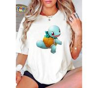 Shein Camiseta de mujer con estampado de Pokémon Squirtle, muñeco de peluche azul, ropa urbana para uso diario, casual, suave, moda femenina, cómoda, ligera