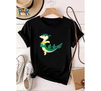Shein Camiseta de mujer con estampado de Pokémon Tomy McDonalds Servine Mini Figure para uso diario, con estampado, cuello redondo, manga corta, gráfico, ro