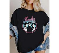 Shein Camiseta de mujer con estampado de Soda Stereo, camiseta de manga corta de verano versátil y novedosa para hombres