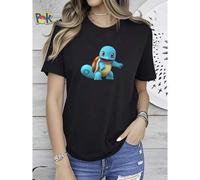 Shein Camiseta de mujer con estampado de Squirtle, el Pokémon azul lindo y de peluche. Camiseta gráfica, suave y cómoda para uso diario, de diseño versátil
