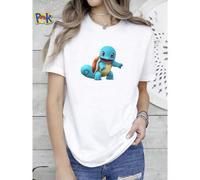 Shein Camiseta de mujer con estampado de Squirtle, el Pokémon azul lindo y de peluche. Camiseta gráfica, suave y cómoda para uso diario, de diseño versátil