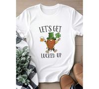 Shein Camiseta de mujer con estampado del Día de San Patricio, Vamos a tener suerte, Gnomos verdes, Trébol de cuatro hojas, Camiseta unisex premium, Tallas