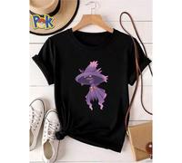 Shein Camiseta de mujer con estampado del Pokémon Drifblim, criatura de aspecto fantasmal de color púrpura con sombrero de bruja y ojos brillantes, perfecta