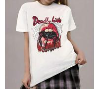 Shein Camiseta de mujer con estampado gráfico "Deadly Kiss", de material de algodón puro, estilo casual, corte holgado, para uso en verano, diseño único, có