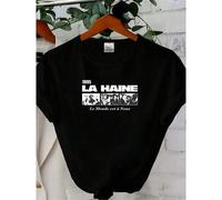 Shein Camiseta de mujer con estampado "La Haine Le Monde Est À Nous" en estilo vintage blanco y negro