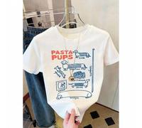 Shein Camiseta de mujer con estampado lindo de perro pasta: manga corta, cuello redondo, alta elasticidad, ajuste regular, dachshund italiano, casual de ver