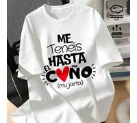 Shein Camiseta de mujer con estampado <<Me tenéis hasta el c o ñ o», informal, cómoda y transpirable, manga corta, talla grande, primavera-verano, camiseta