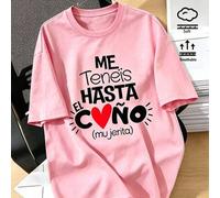 Shein Camiseta de mujer con estampado <<Me tenéis hasta el c o ñ o», informal, cómoda y transpirable, manga corta, talla grande, primavera-verano, camiseta