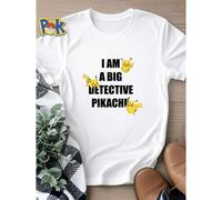 Shein Camiseta de mujer con estampado "Soy un gran Detective Pikachu" para fans del Pokémon ratón eléctrico, top para uso diario, ropa de diseñador vers